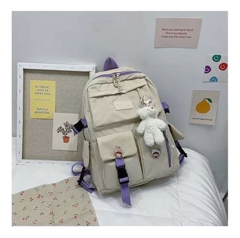 Mochila Juvenil De Estilo Coreano Kawaii Bolsa Para Computa Cor Branco