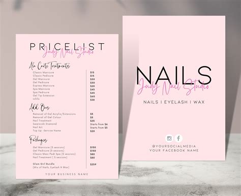 Judy Nails Salon Price List Pre Made Templates Editable Printable