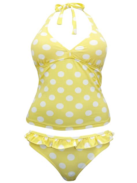 Accessor1ze YELLOW Polka Dot Tankini Bikini Set Size 10 To 18