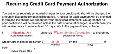 Free Recurring Credit Card Authorization Form PDF Word EForms