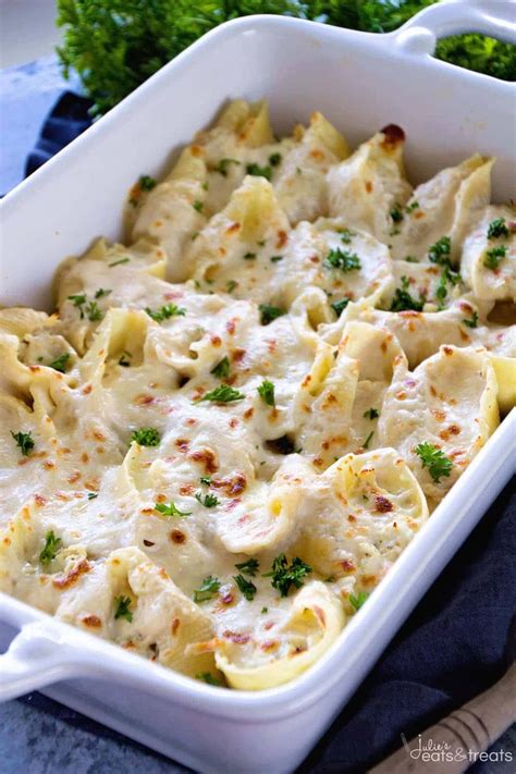 Chicken Alfredo Stuffed Shells Video Julie S Eats And Treats