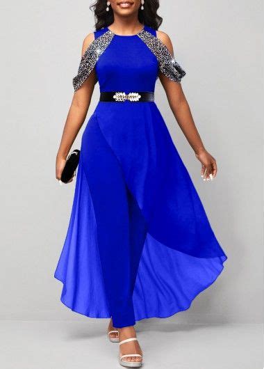 Hot Stamping Sapphire Blue Cold Shoulder Jumpsuit Cold Shoulder