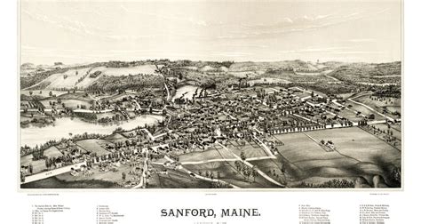 Beautiful map showing bird’s eye view of Sanford, Maine in 1889 - KNOWOL