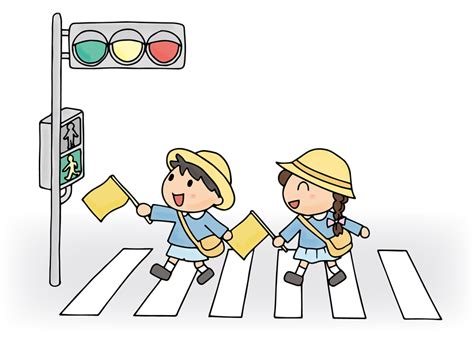 「横断歩道を渡る子供たち（交通安全）」のフリーイラスト イラストわくわくbox