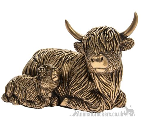 Large Cm Laying Highland Cow Mother Calf Ornament Figurine From The