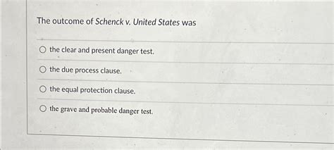 Solved The outcome of Schenck v. ﻿United States wasthe clear | Chegg.com