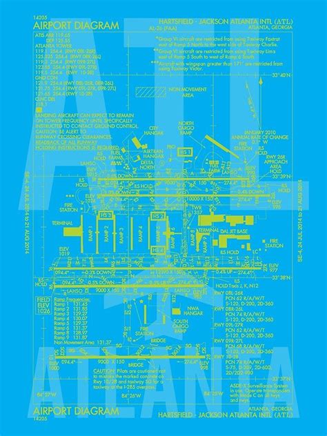 A Blue And Yellow Poster With The Words Atlanta Written In Large