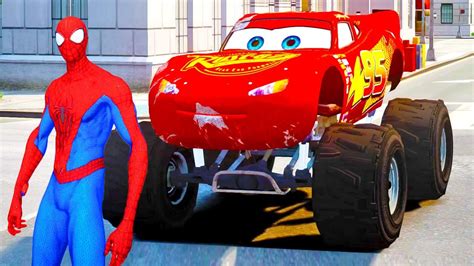 Monster Truck Lightning Mcqueen With Spiderman In Cars Cartoon Cars