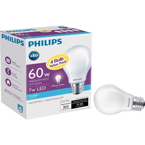 Philips 60w Equivalent Daylight A19 Medium Led Light Bulb 4 Pack 469825