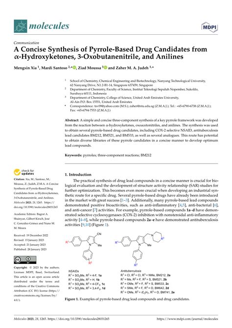 Pdf A Concise Synthesis Of Pyrrole Based Drug Candidates From α Hydroxyketones 3