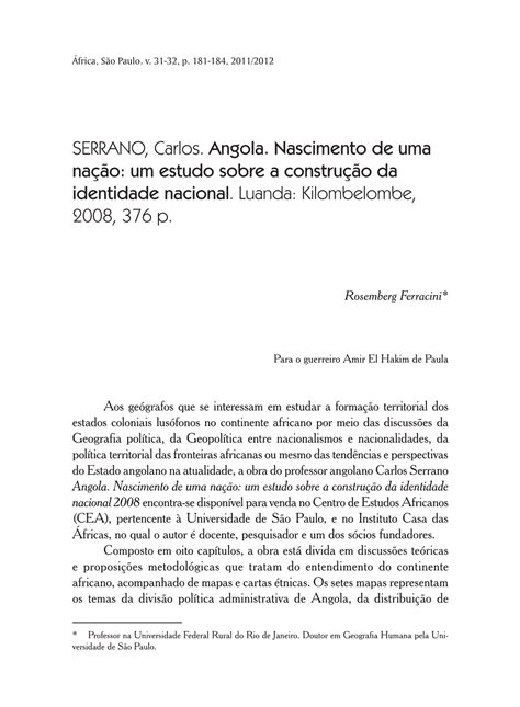 SERRANO Carlos Angola Nascimento De Uma Nação Um Estudo Sobre a