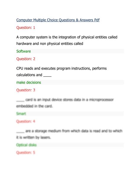 SOLUTION Computer Multiple Choice Questions Answers Studypool