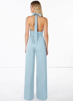 Azazie Oli Stretch Satin Jumpsuit Sky Blue Bridesmaid Dresses Azazie