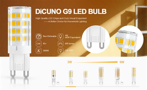 DiCUNO G9 LED Light Bulbs Ceramic Base 4W 40W Halogen Equivalent