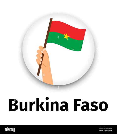 Burkina Faso Flag In Hand Round Icon With Shadow Isolated On White