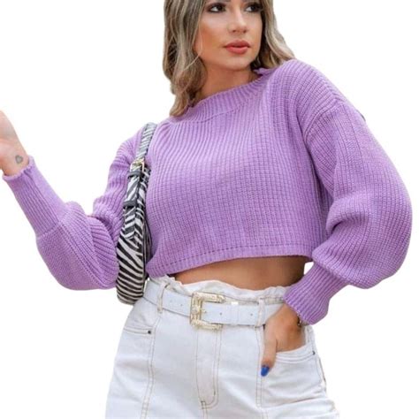 Cropped Tricot Feminino Inverno Manga Longa De Frio Lil S Netshoes