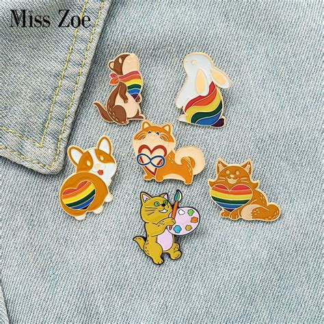 Pride Flag Animals Enamel Pin In 2021 Enamel Pins Heart Enamel Pin