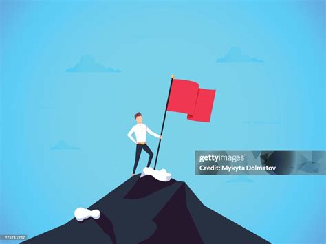 Business Leader Vector Concept With Businessman Planting Flag On Top Of