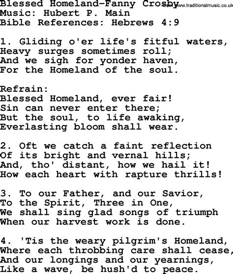 Hymns About The Trinity Title Blessed Homeland Fanny Crosby Lyrics