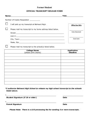 Fillable Online Official Transcript Release Form Official Transcript