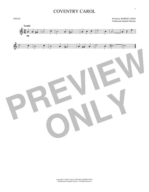 Coventry Carol By Traditional English Melody Sheet Music For Violin Solo At Sheet Music Direct