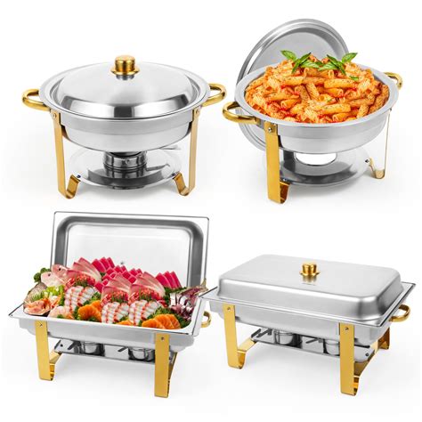 Restlrious Chafing Dish Buffet Set Of 4 Stainless Steel 5 Qt Round And 8