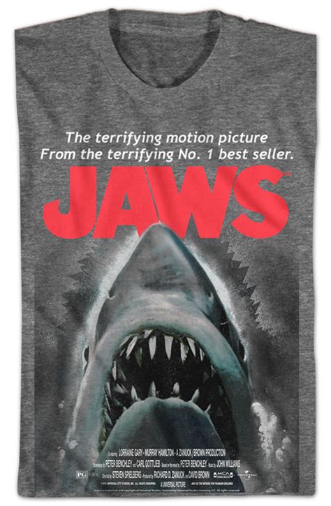 Jaws Poster Shirt Terrifying Motion Picture From Best Seller