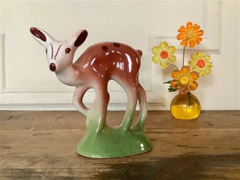 Oh Dear Vintage 1950s Ceramic Deer Figurine Spotted Fawn Doe Kitschy