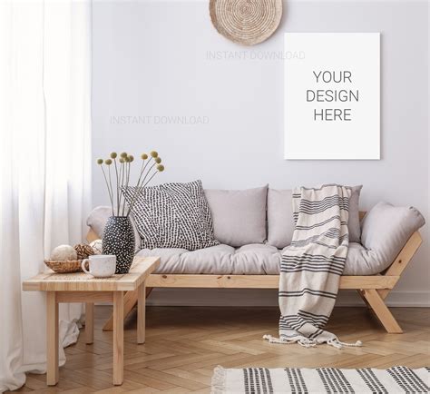 Interior Mockup Living Room Mockup Large Frame Mockup Wall Etsy