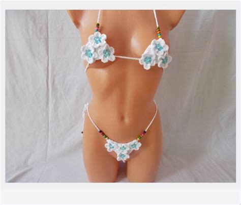 Extreme Micro Bikini Crochet Women Erotic Lingerie Flower Etsy