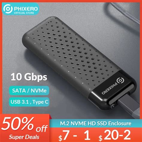 PHIXERO M2 NVME HD 케이스 SATA SSD 인클로저 외장 하드 드라이브 스토리지 박스 USB 3 1 C 타입