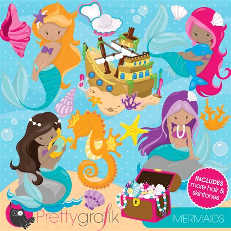 Mermaid Clipart Commercial Use Vector Graphics Digital Clip Etsy