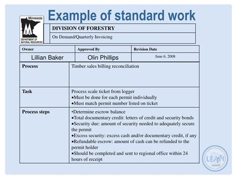 Standard Of Work Template