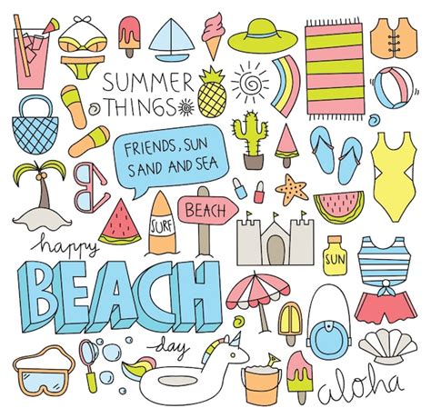 Premium Vector Summer Doodle Set Vector Illustration