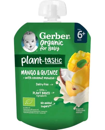 Gerber Organic Plant Tastic Deserek Mango I Pigwa Z Musem Kokosowym Po