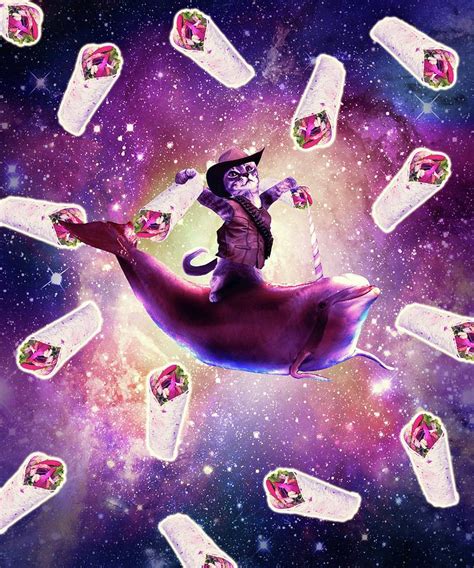 Cowboy Space Cat On Dolphin Unicorn Burrito Digital Art By Random Galaxy Pixels