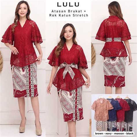 Jual Lulu Dress Batik Wanita Brukat Kebaya Batik Couple Set Gaun