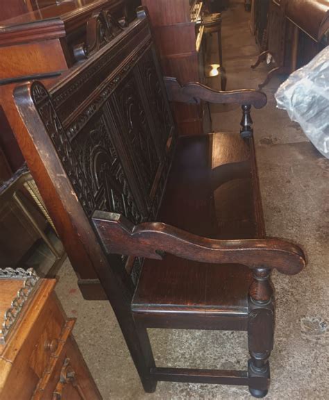 Late Victorian Carved Oak Hall Bench