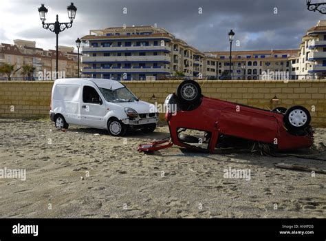 Wrecked Cars On The Beach Sabinillas Spain Stock Photo Alamy