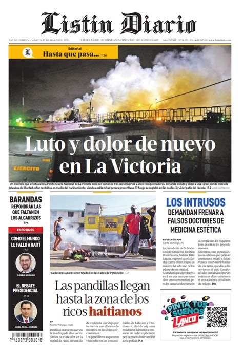 Portada Periódico Listín Diario Martes 19 Marzo 2024 Dominicanado