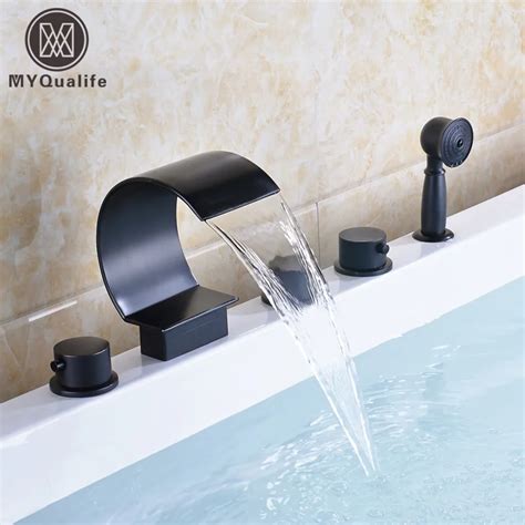 Buy Modern Black Deck Mounted Waterfall 5pc Bathtub