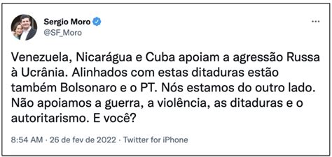 Bolsonaro Precisa Se Posicionar Em Rep Dio R Ssia Diz Moro