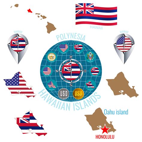 Set Of Illustrations Of Flag Outline Map Money Icons Of Hawaii