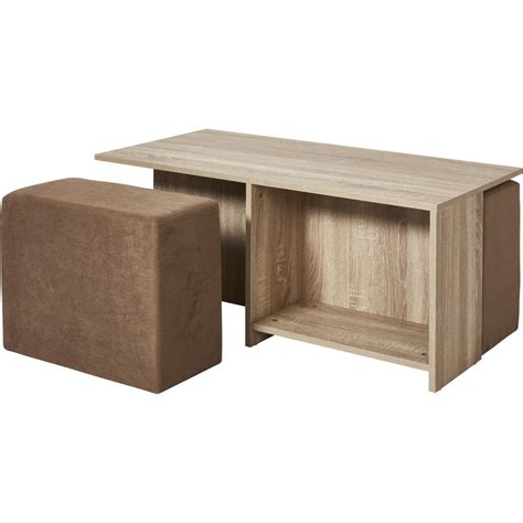 Table basse avec pouf intégré L 100 x l 60 x H 41 8 cm Marron