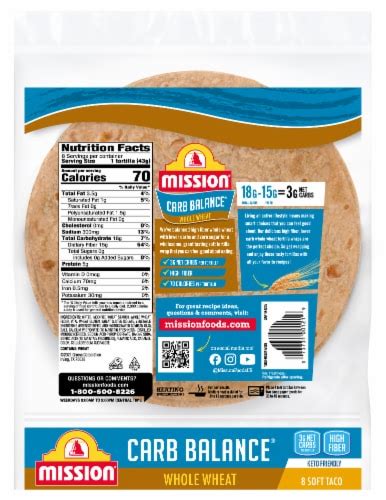 Mission Carb Balance Low Carb Whole Wheat Soft Taco Tortillas 8 Ct