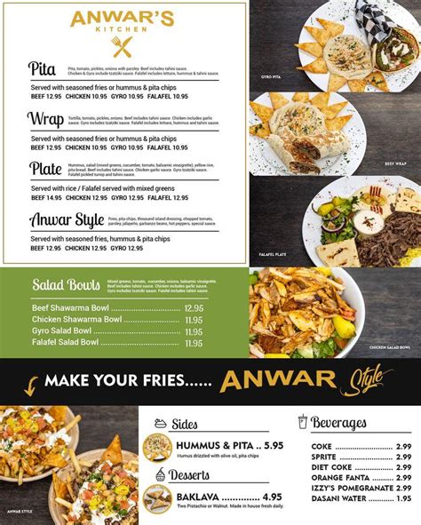 Menu At Anwar S Kitchen Restaurant Los Angeles