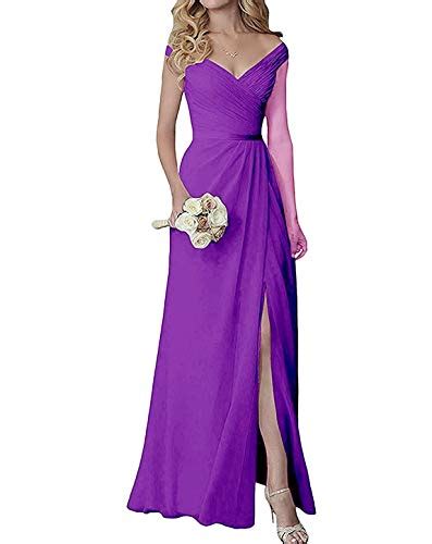 Bbcbridal Womens V Neck Long Chiffon Bridesmaid Dress Side Slit