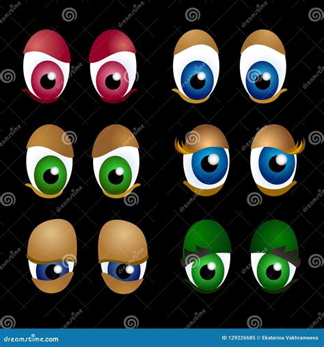 Set Of 6 Pairs Of Cartoon Eyes With Different Emotions For Characters