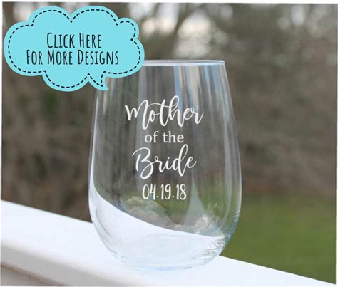 Mother Of The Bride Etched Stemless Wine Glasses Etsy