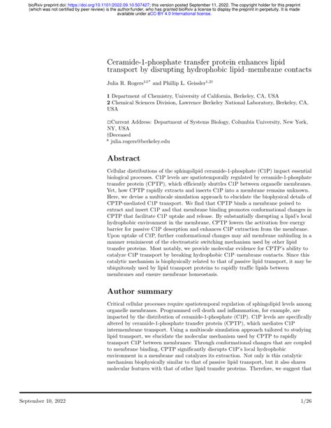 Pdf Ceramide Phosphate Transfer Protein Enhances Lipid Transport By